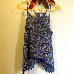 Love Blossom Patterned Blue Tank Top (Size Medium)